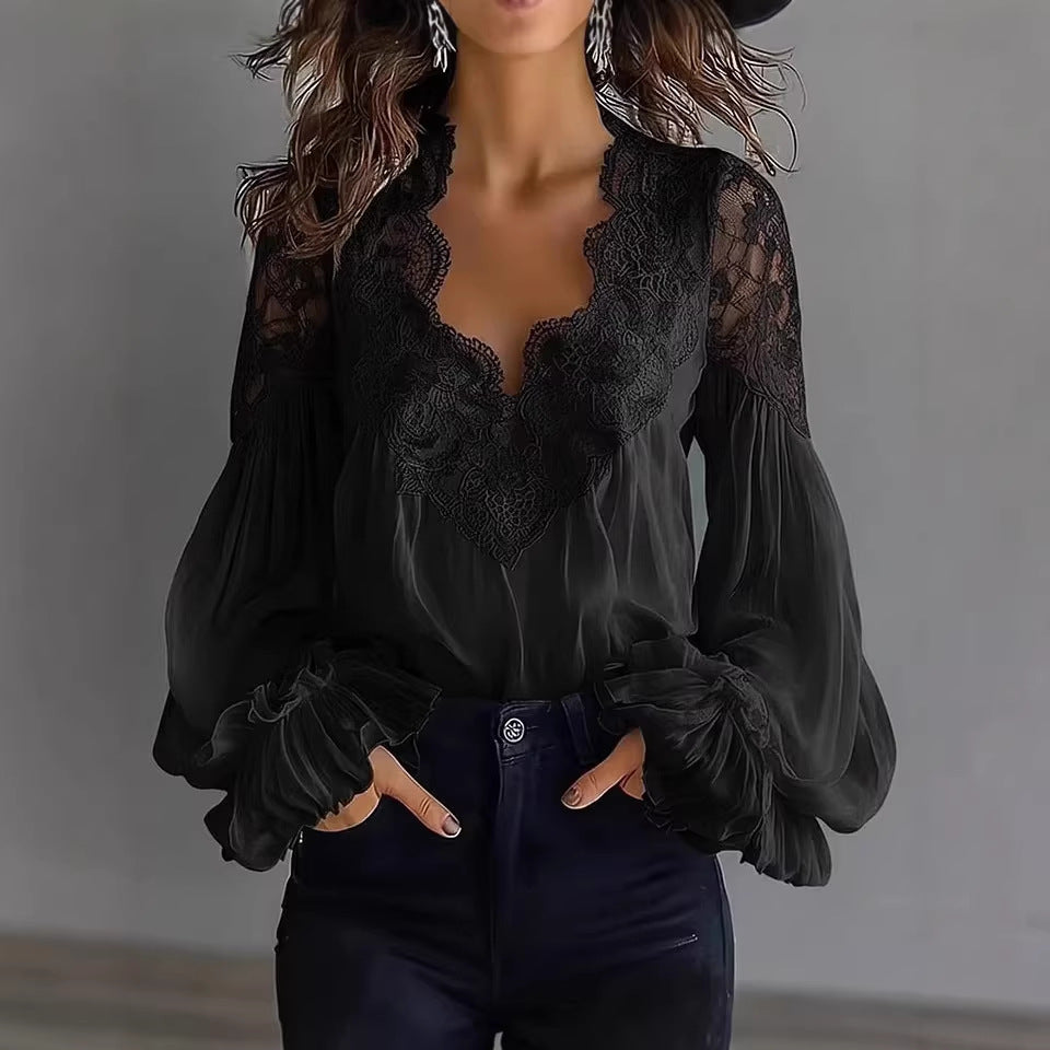 Layla | Flowing Women’s Blouse with Lace Details & Long Ruffle Sleeves | Romantic Elegance Made Effortless