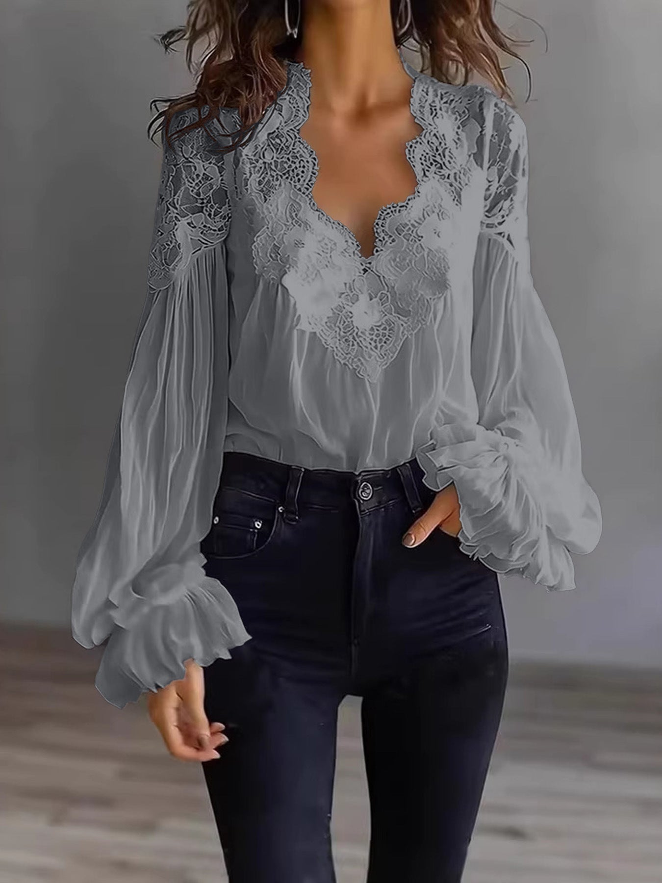 Layla | Flowing Women’s Blouse with Lace Details & Long Ruffle Sleeves | Romantic Elegance Made Effortless