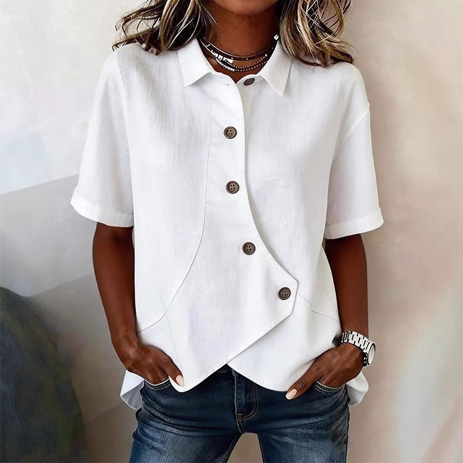 Hazel | Women’s Blouse with Unique Button Detail | Elegant Everyday Statement Piece