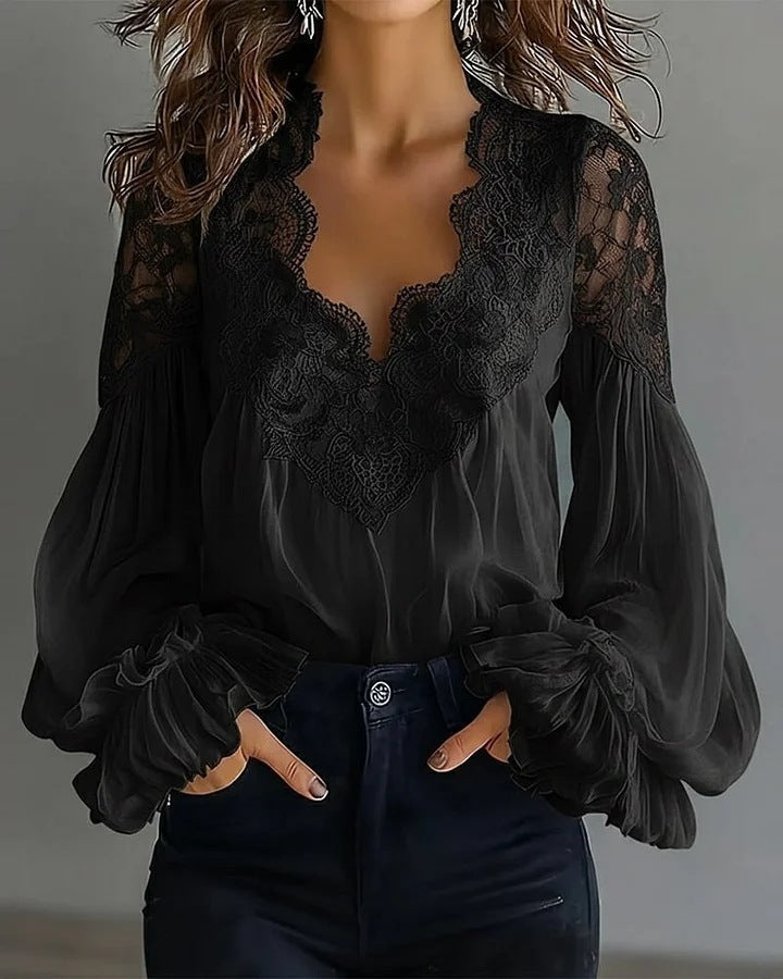 Layla | Flowing Women’s Blouse with Lace Details & Long Ruffle Sleeves | Romantic Elegance Made Effortless