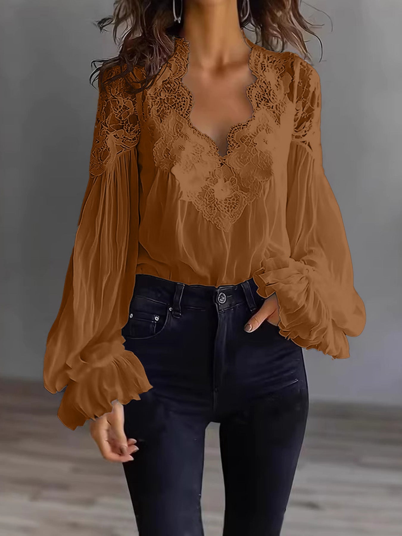 Layla | Flowing Women’s Blouse with Lace Details & Long Ruffle Sleeves | Romantic Elegance Made Effortless