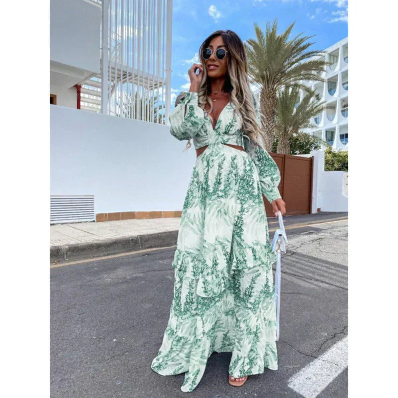 Grace | Women’s Long Sleeve Side Cut Maxi Dress | Elegant Side Slit Evening Gown