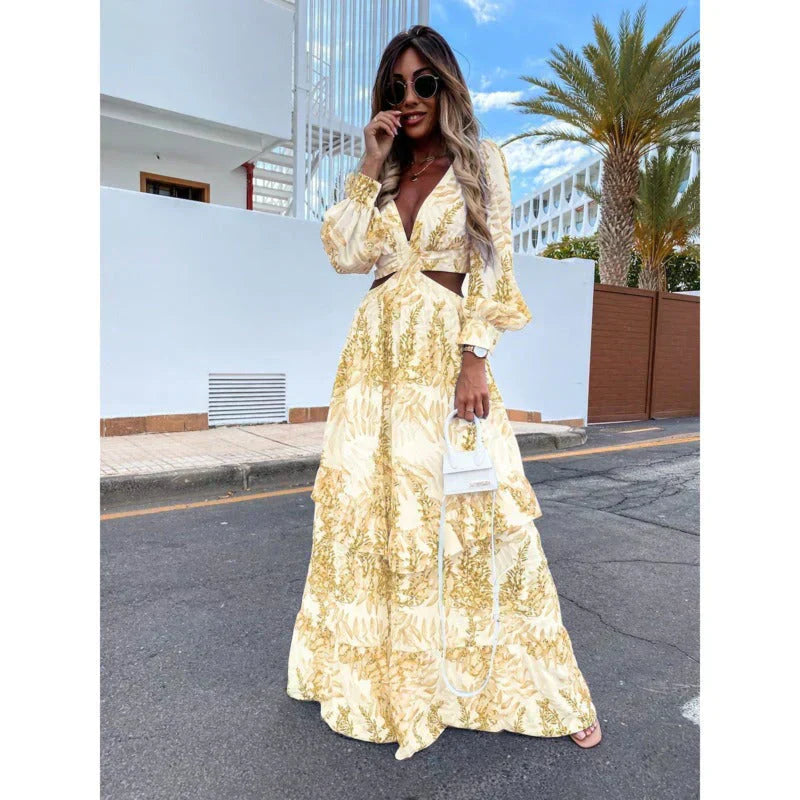 Grace | Women’s Long Sleeve Side Cut Maxi Dress | Elegant Side Slit Evening Gown