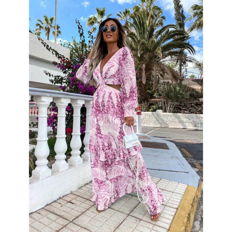 Grace | Women’s Long Sleeve Side Cut Maxi Dress | Elegant Side Slit Evening Gown