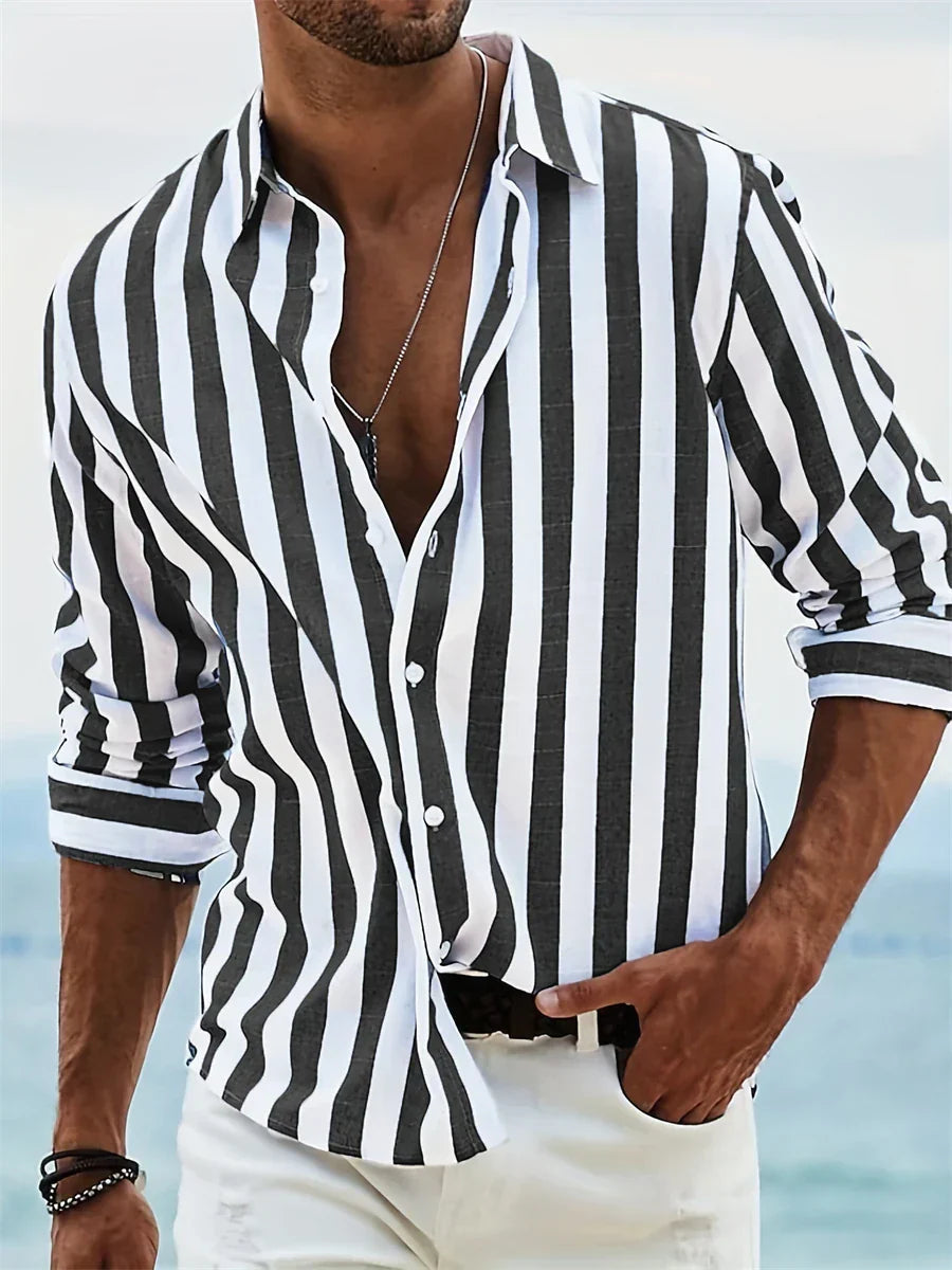 Henry | Men’s Light Blue Striped Summer Shirt | Relaxed Fit Breathable Casual Essential