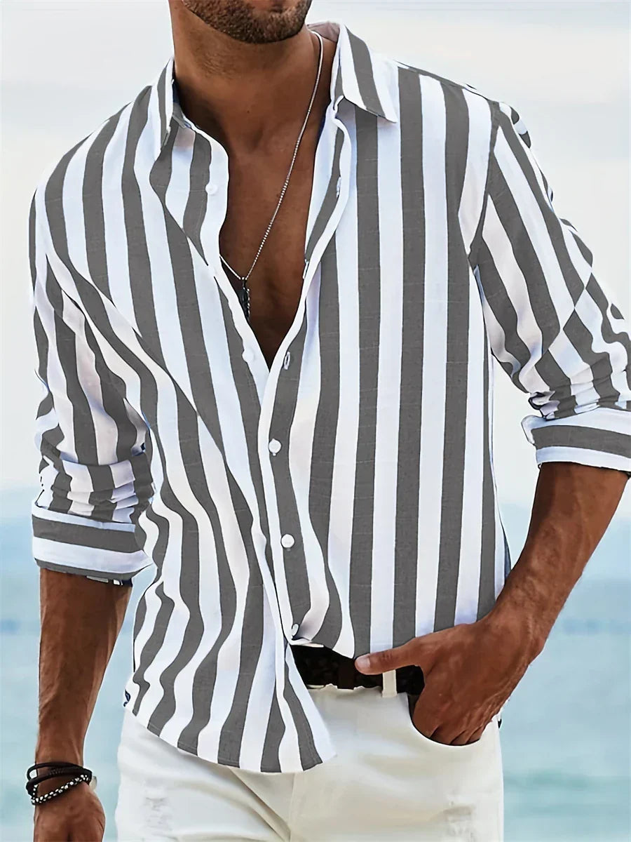 Henry | Men’s Light Blue Striped Summer Shirt | Relaxed Fit Breathable Casual Essential