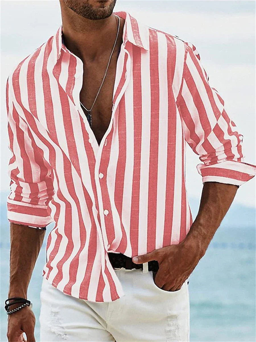 Henry | Men’s Light Blue Striped Summer Shirt | Relaxed Fit Breathable Casual Essential