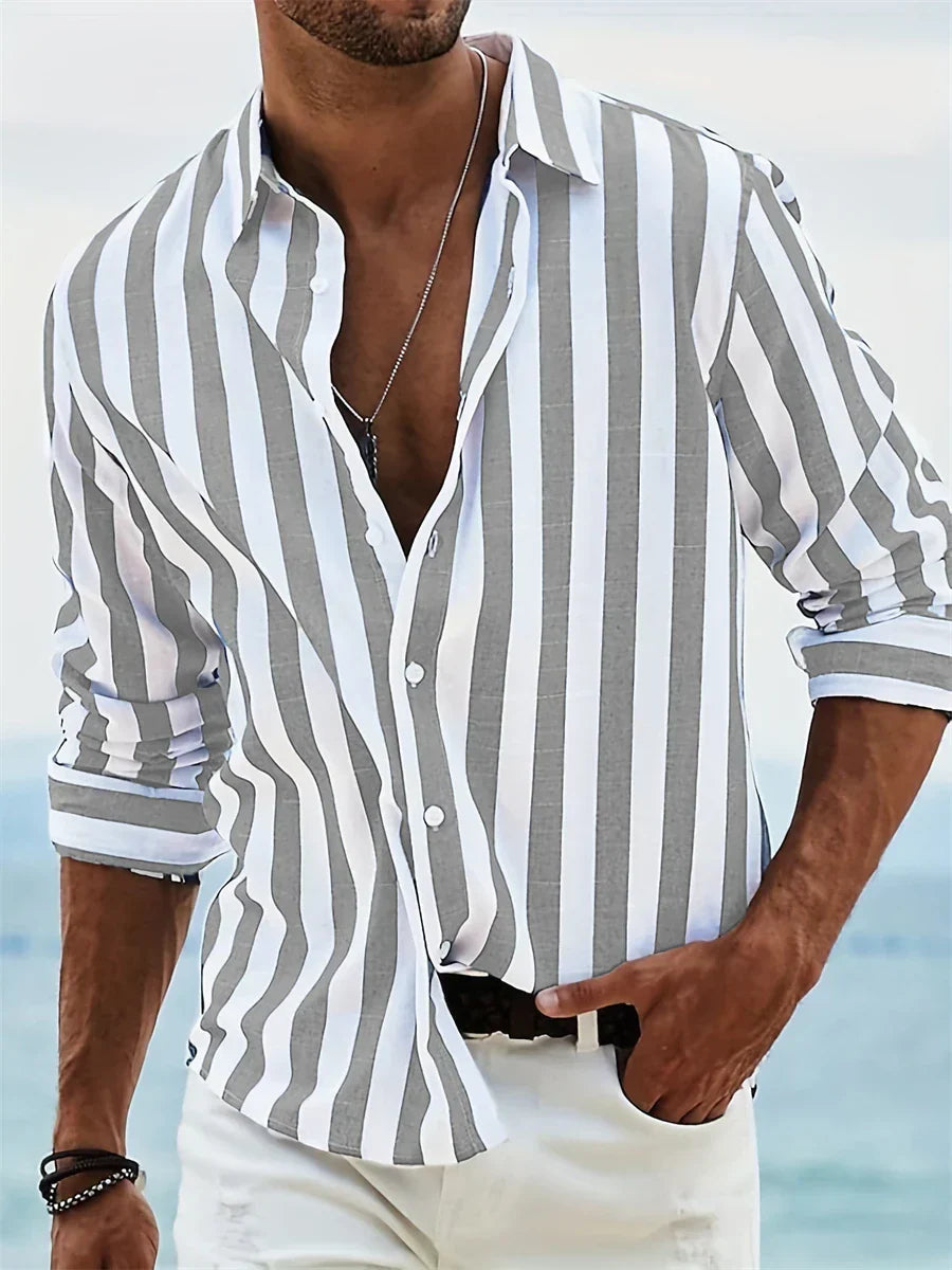 Henry | Men’s Light Blue Striped Summer Shirt | Relaxed Fit Breathable Casual Essential
