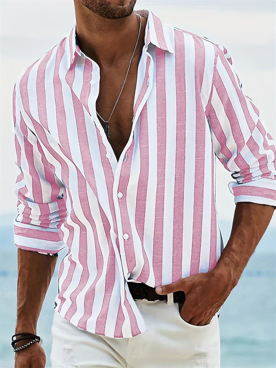 Henry | Men’s Light Blue Striped Summer Shirt | Relaxed Fit Breathable Casual Essential