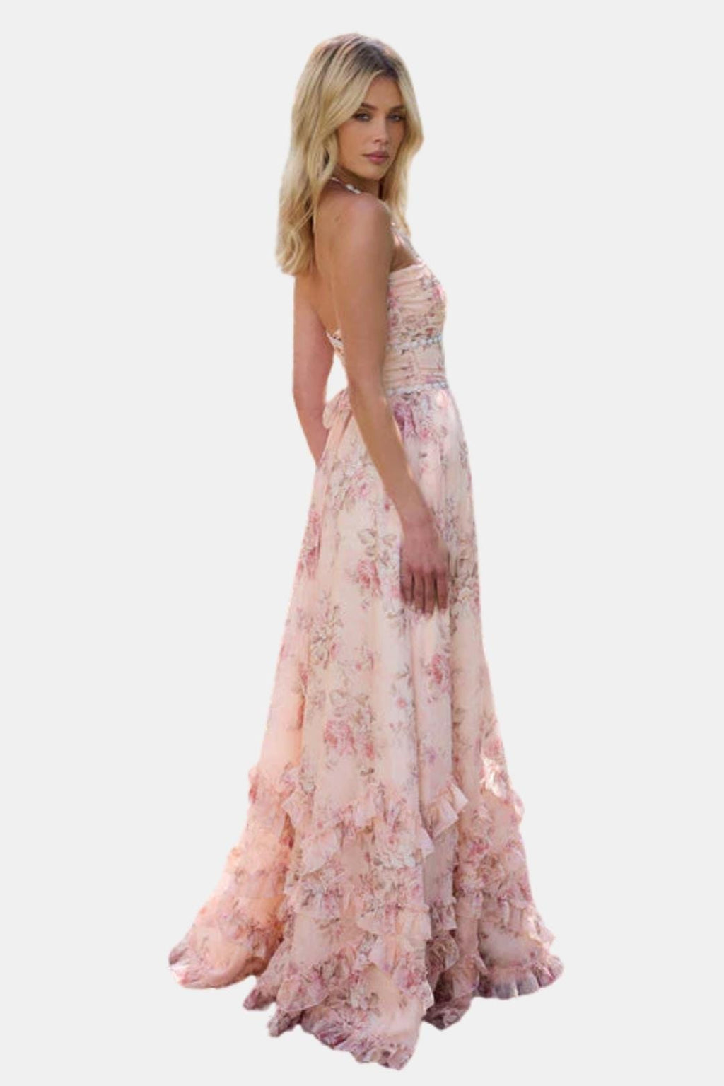 Anaya | Halter Maxi Dress in Peach Tapestry | Elegant Flow with Romantic Charm