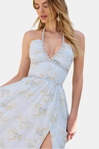 Anaya | Halter Maxi Dress in Peach Tapestry | Elegant Flow with Romantic Charm