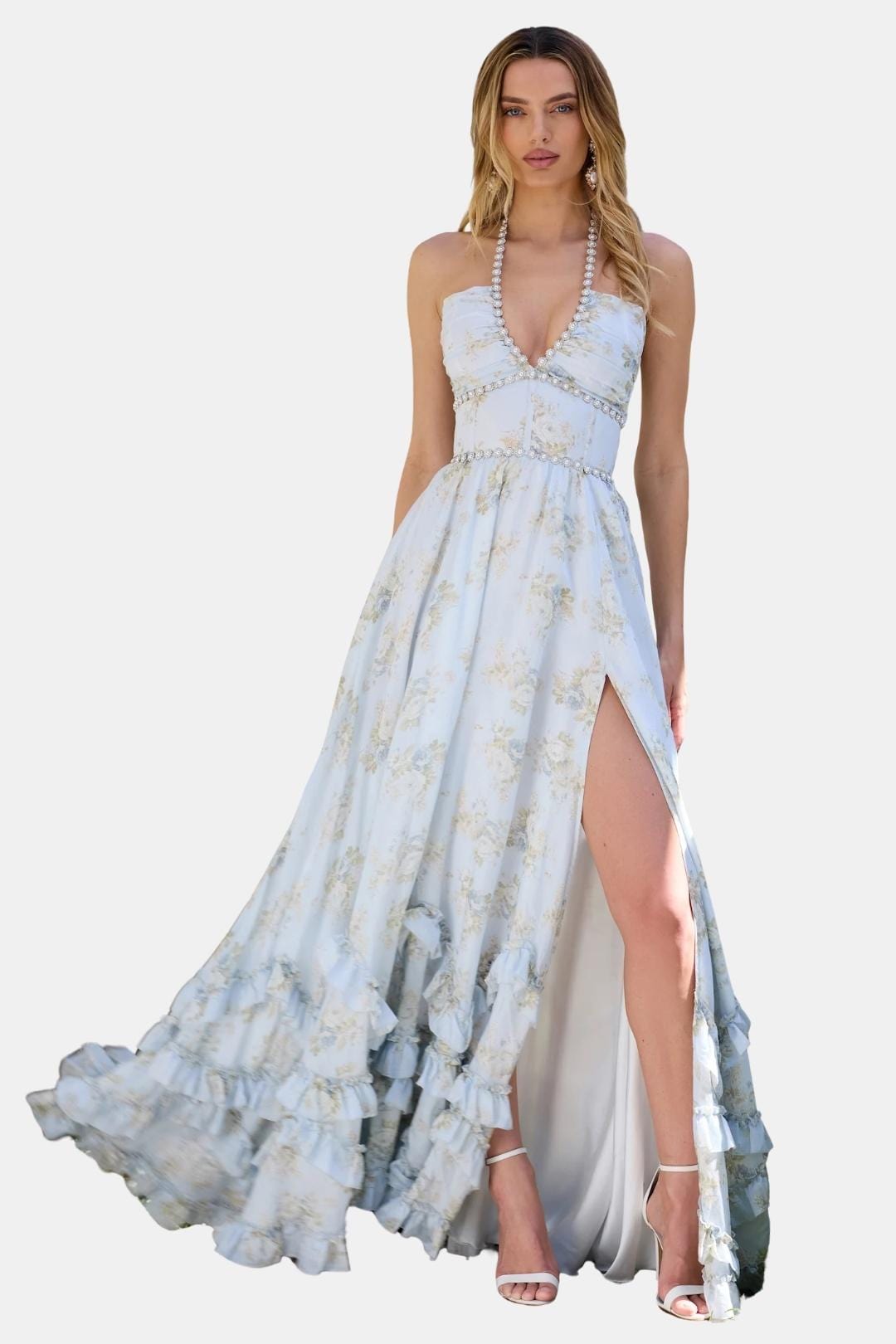 Anaya | Halter Maxi Dress in Peach Tapestry | Elegant Flow with Romantic Charm