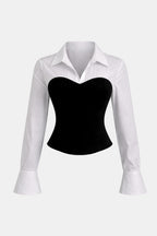 Audrey | Women's Two-Tone Panel Polo Shirt | Modern Black & White Style