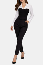 Audrey | Women's Two-Tone Panel Polo Shirt | Modern Black & White Style
