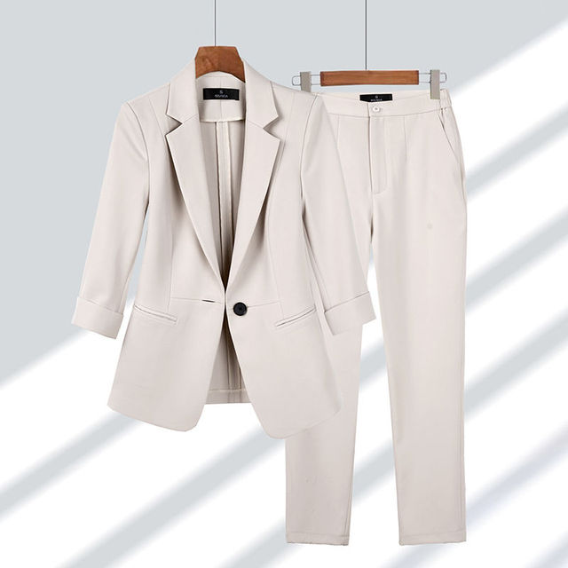 Ione | Women's Tailored Blazer and Trouser Set, Elegant Polyester Two-Piece Business Suit for Casual Office Wear