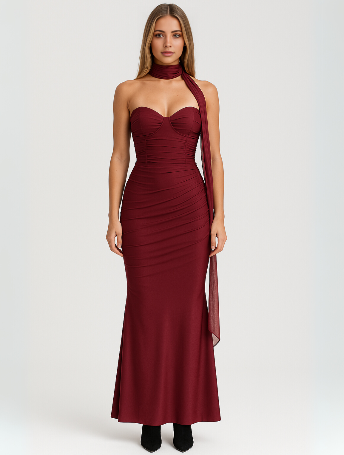 Emily | Women’s Strapless Choker Maxi Dress | Elegant Sculpted Evening Silhouette