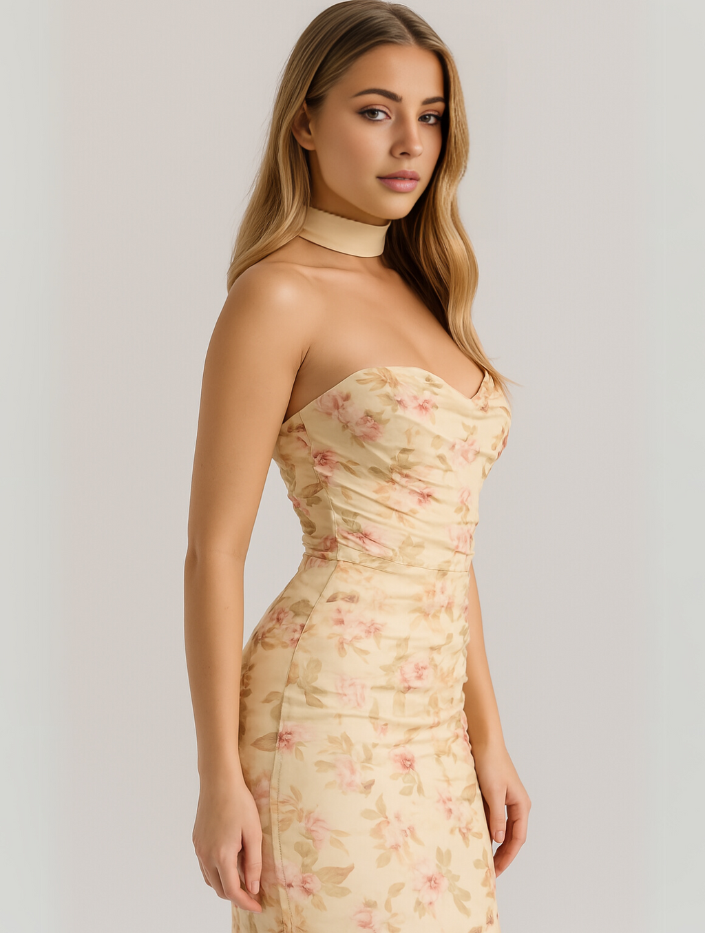 Emily | Women’s Strapless Choker Maxi Dress | Elegant Sculpted Evening Silhouette