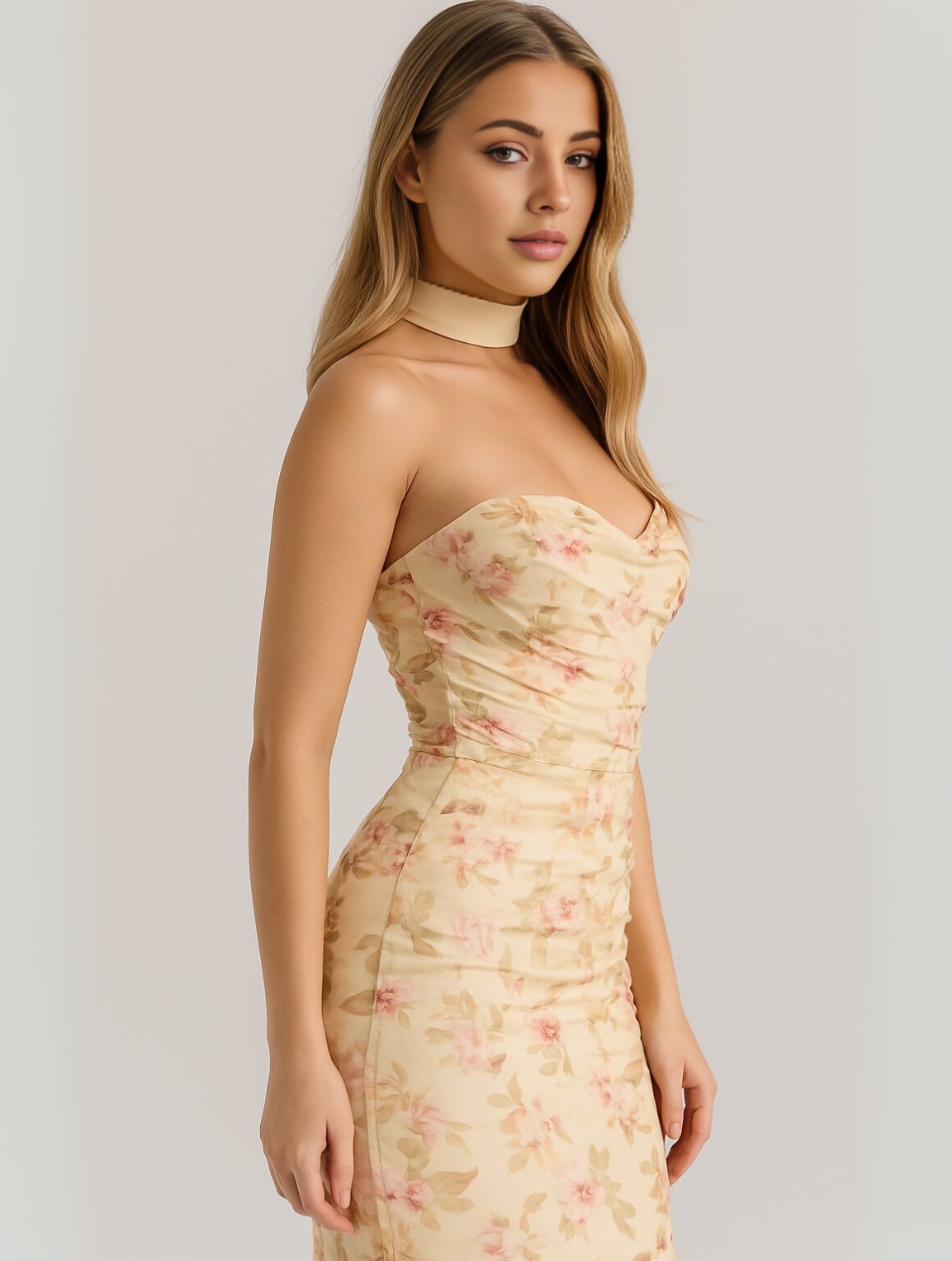 Emily | Women’s Strapless Choker Maxi Dress | Elegant Sculpted Evening Silhouette