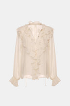 Amelia | Women’s Semi-Sheer Ruffle Chiffon Blouse | Elegant and Airy