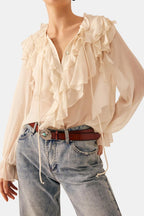 Amelia | Women’s Semi-Sheer Ruffle Chiffon Blouse | Elegant and Airy