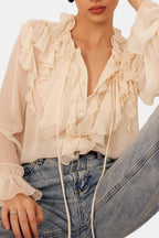 Amelia | Women’s Semi-Sheer Ruffle Chiffon Blouse | Elegant and Airy
