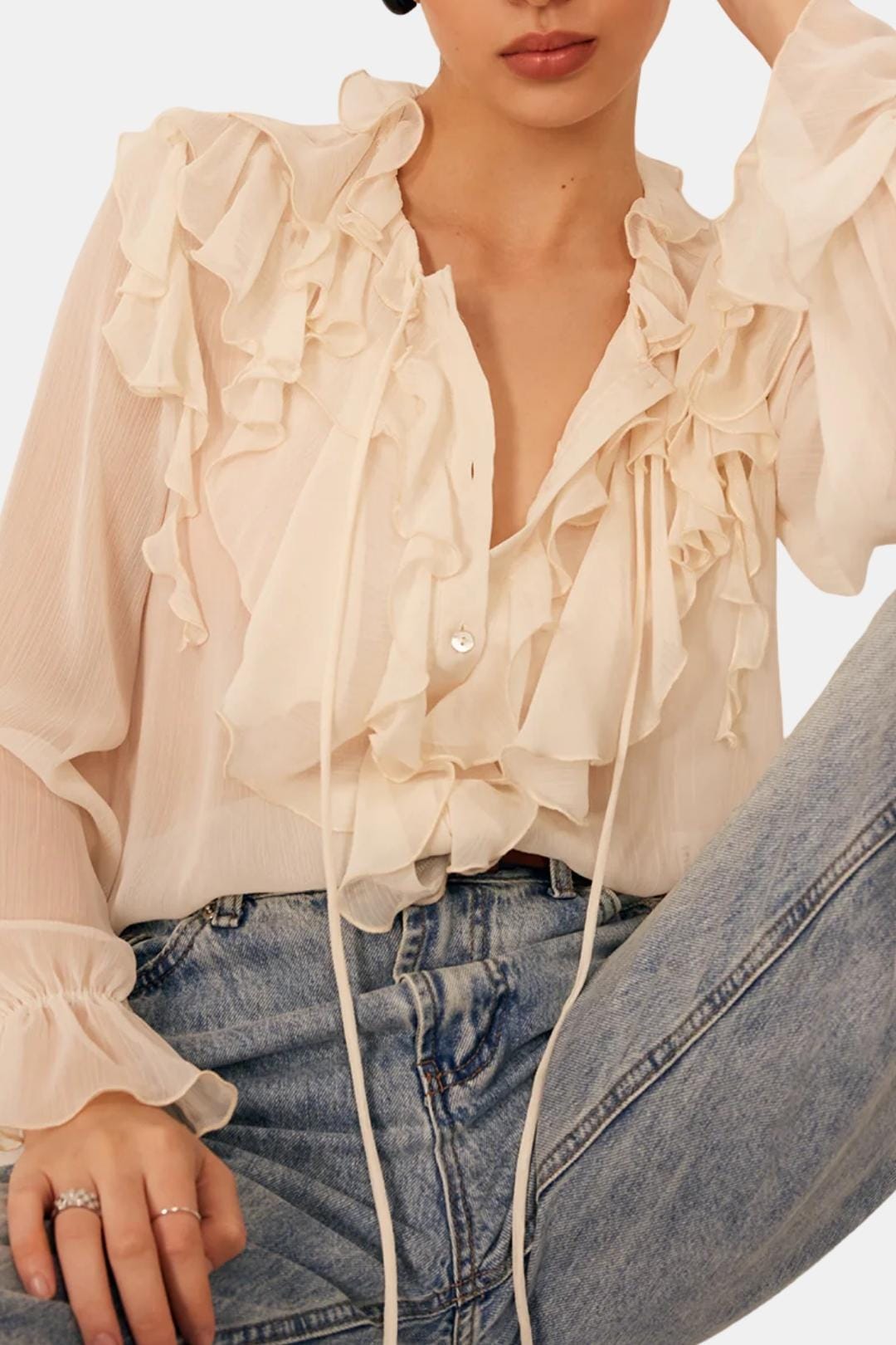 Amelia | Women’s Semi-Sheer Ruffle Chiffon Blouse | Elegant and Airy