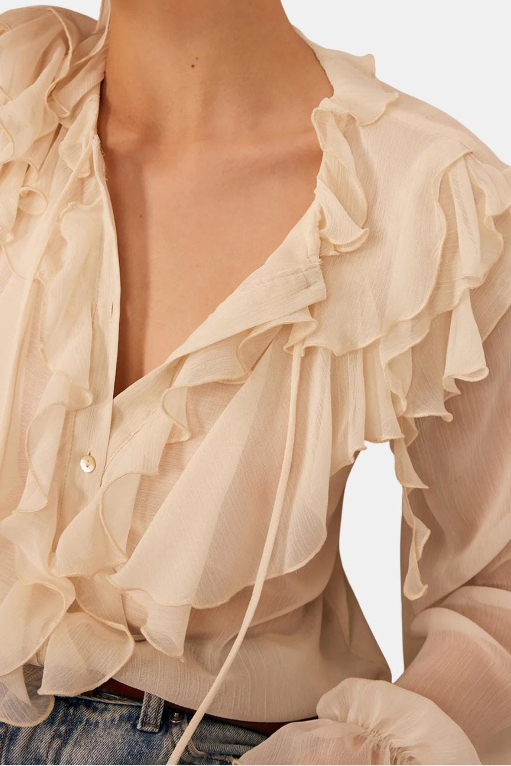 Amelia | Women’s Semi-Sheer Ruffle Chiffon Blouse | Elegant and Airy