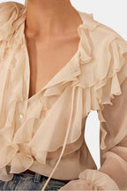 Amelia | Women’s Semi-Sheer Ruffle Chiffon Blouse | Elegant and Airy