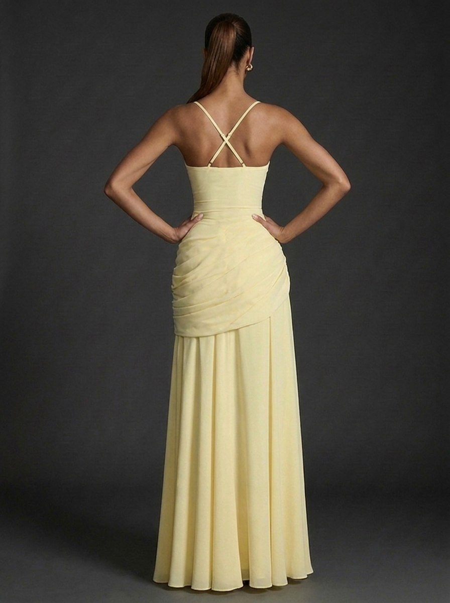 Zoe | Square Neck Sleeveless Ruched Maxi Dress | Elegant Wedding Guest Glam