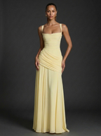 Zoe | Square Neck Sleeveless Ruched Maxi Dress | Elegant Wedding Guest Glam
