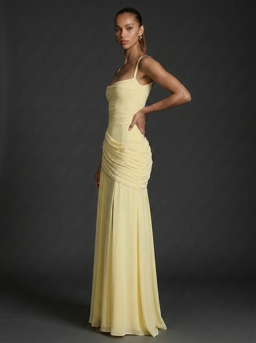 Zoe | Square Neck Sleeveless Ruched Maxi Dress | Elegant Wedding Guest Glam