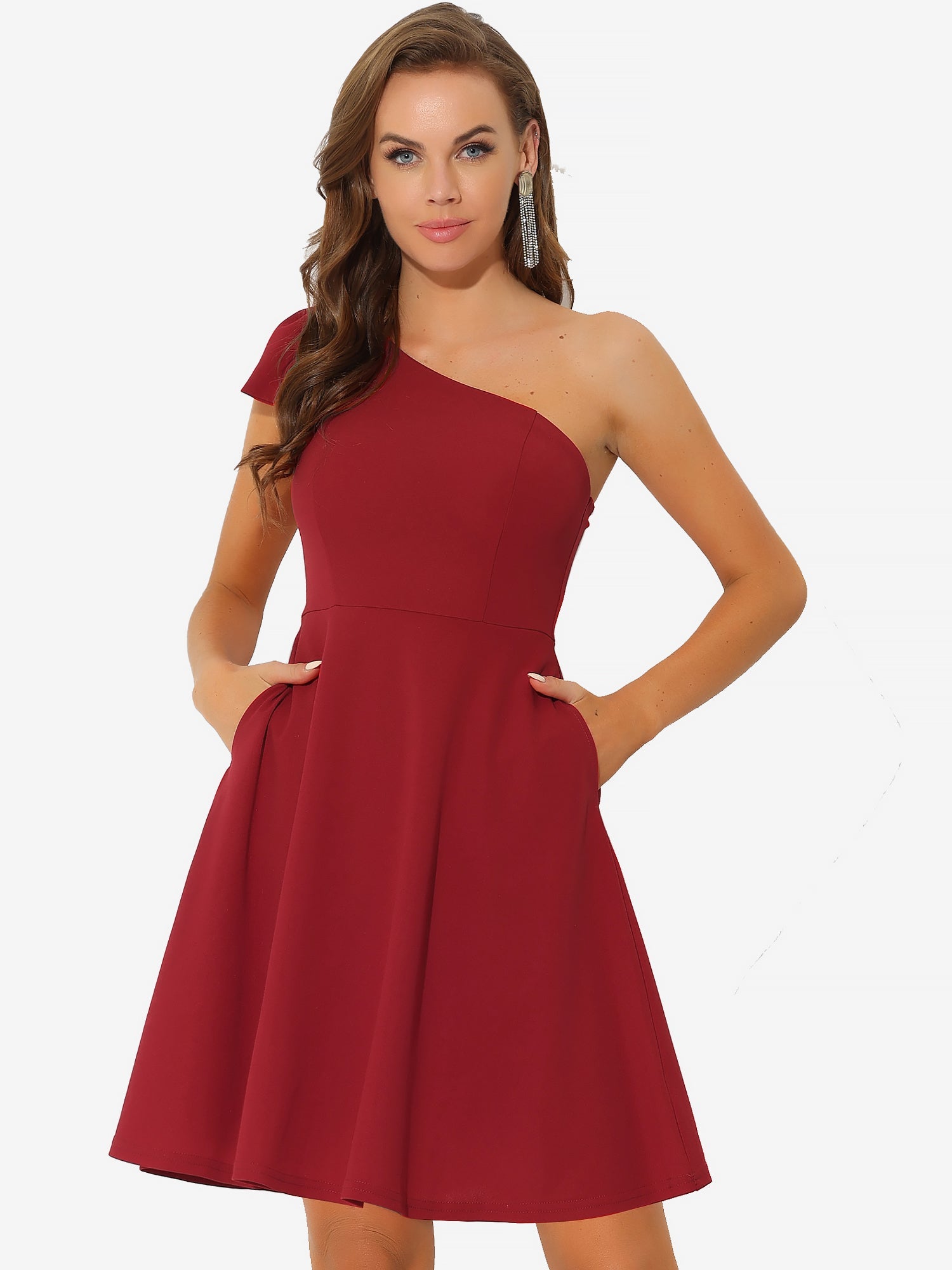 Ivy | One Shoulder Bow Midi Dress with Pockets | Elegant A-Line Occasion Wear