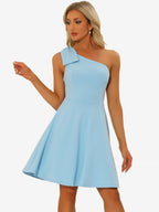 Ivy | One Shoulder Bow Midi Dress with Pockets | Elegant A-Line Occasion Wear