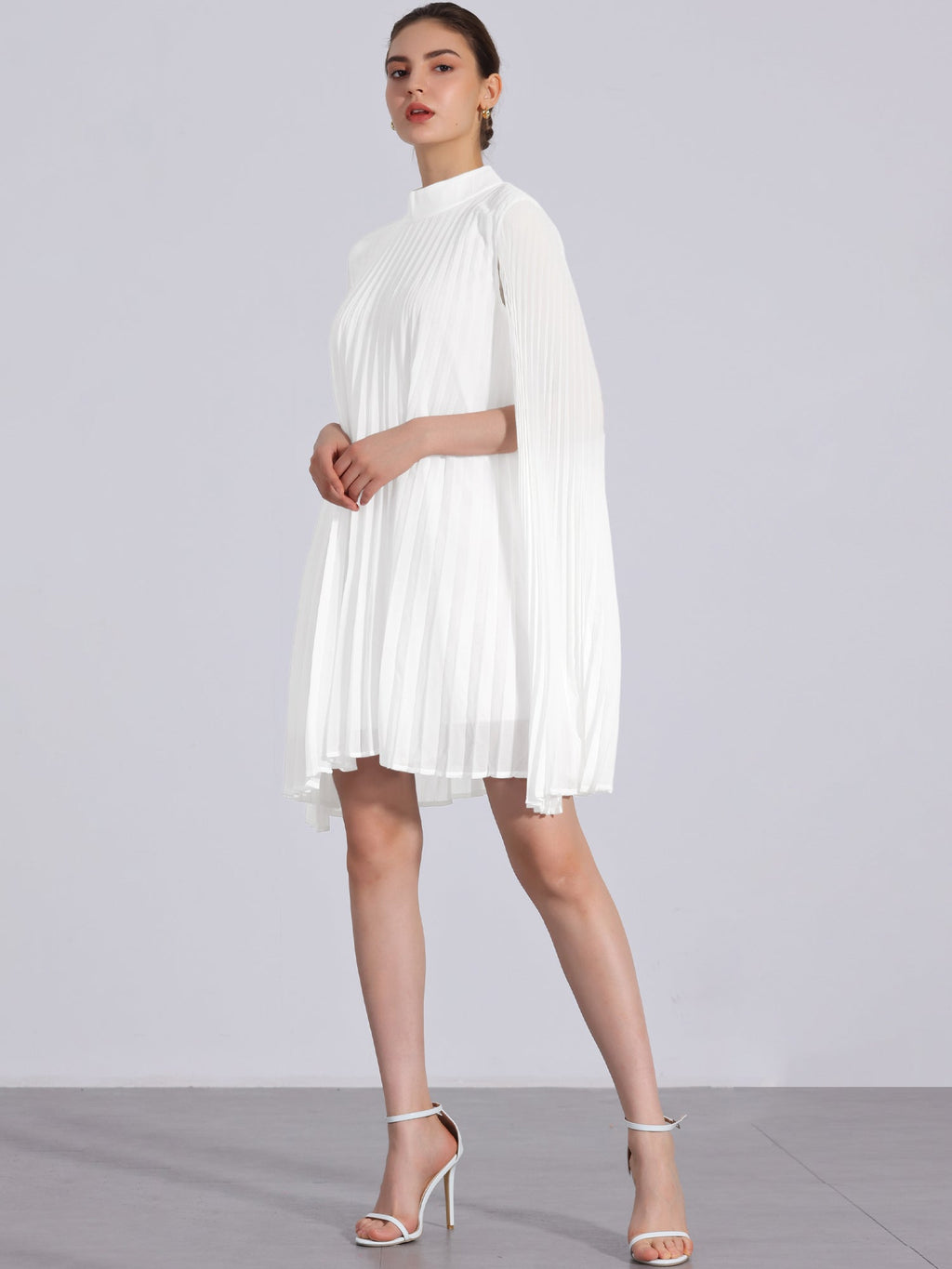 Zoe | Flowy Cape Sleeve Pleated Chiffon Mini Dress | Elegant Movement and Effortless Glam