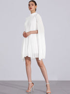 Zoe | Flowy Cape Sleeve Pleated Chiffon Mini Dress | Elegant Movement and Effortless Glam