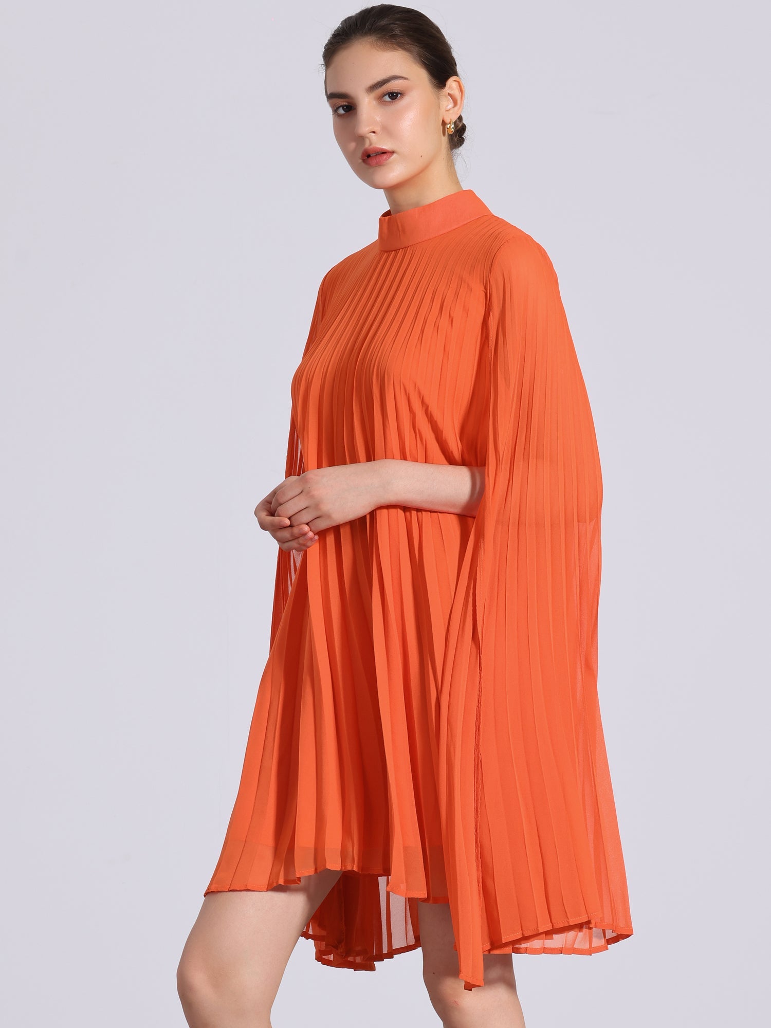 Zoe | Flowy Cape Sleeve Pleated Chiffon Mini Dress | Elegant Movement and Effortless Glam