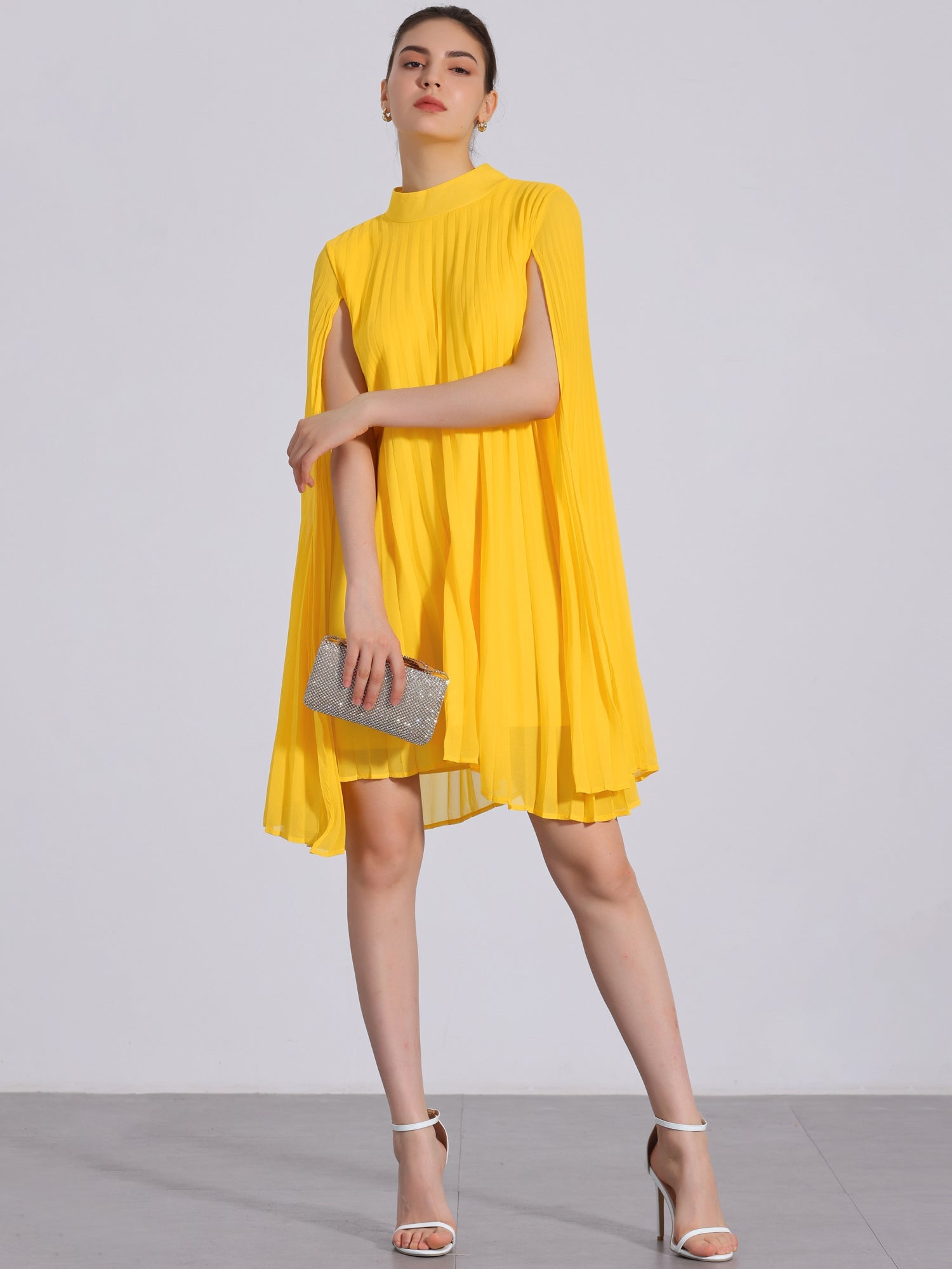 Zoe | Flowy Cape Sleeve Pleated Chiffon Mini Dress | Elegant Movement and Effortless Glam