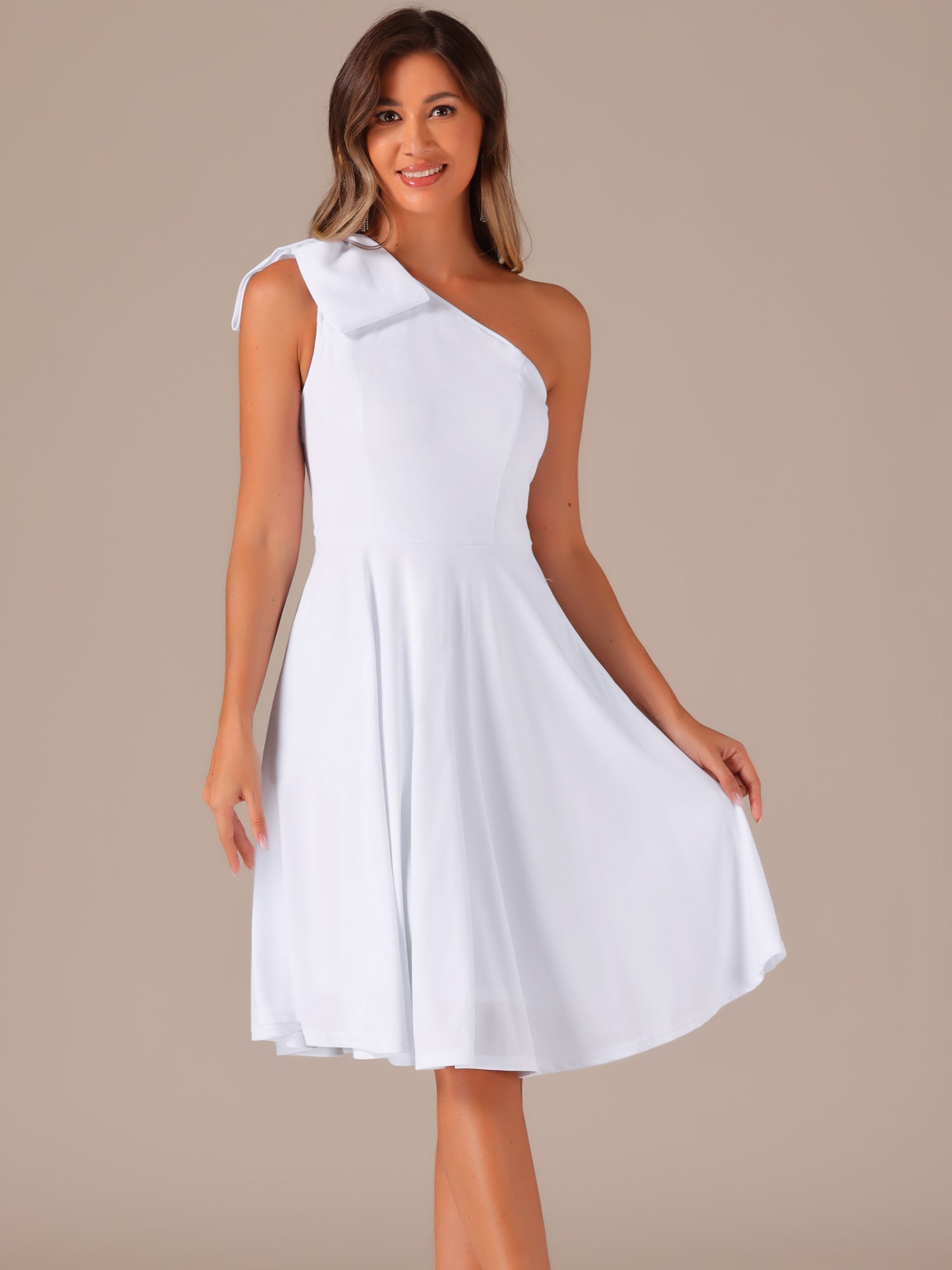 Ivy | One Shoulder Bow Midi Dress with Pockets | Elegant A-Line Occasion Wear