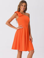 Ivy | One Shoulder Bow Midi Dress with Pockets | Elegant A-Line Occasion Wear