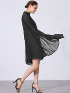Zoe | Flowy Cape Sleeve Pleated Chiffon Mini Dress | Elegant Movement and Effortless Glam