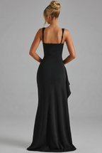 Isla | Elegant Bodycon Slip Maxi Dress | Open Back & Leg Split Glam