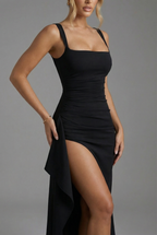 Isla | Elegant Bodycon Slip Maxi Dress | Open Back & Leg Split Glam