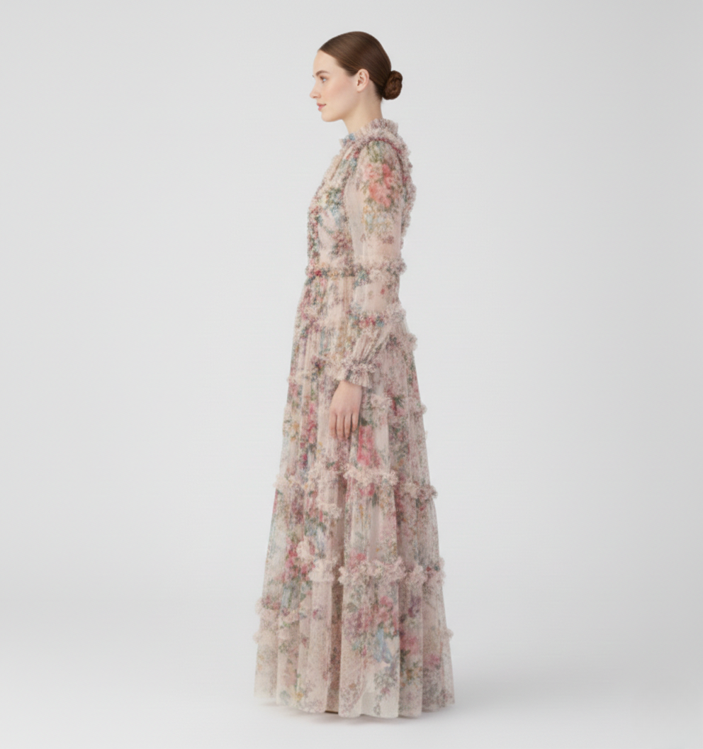 Willow | Women’s Floral Mock Neck Maxi Dress | Elegant Flowing Romantic Silhouette