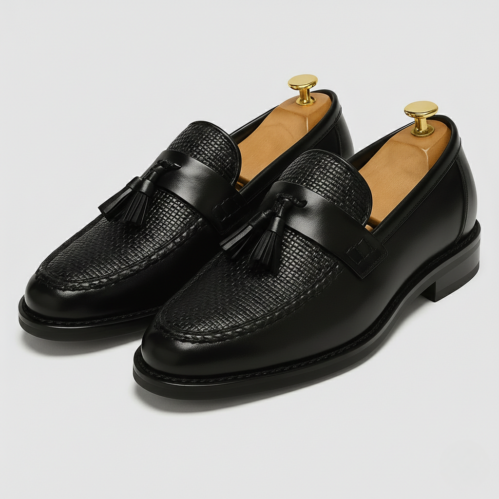 Matthew | Men’s Box Calf Leather Saddle Tassel Loafers | Luxurious and Refined