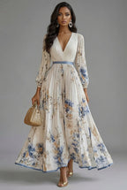 Zoe | Floral V-Neck Long Sleeve Maxi Dress | Elegant Flowing Silhouette