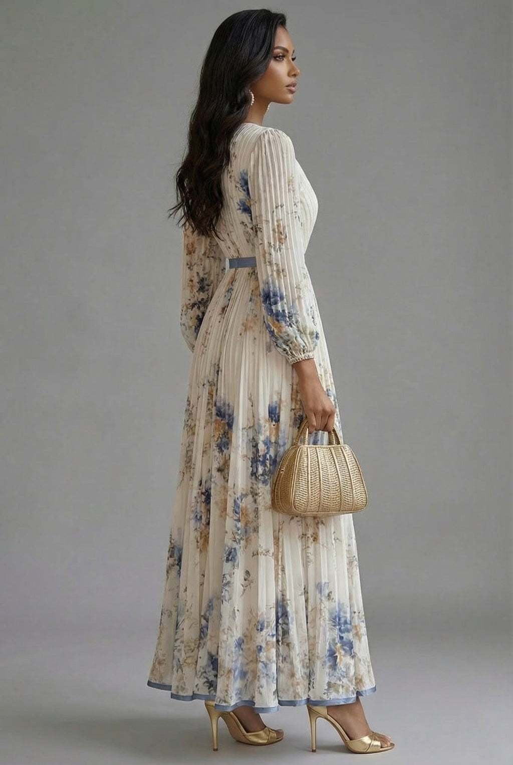 Zoe | Floral V-Neck Long Sleeve Maxi Dress | Elegant Flowing Silhouette