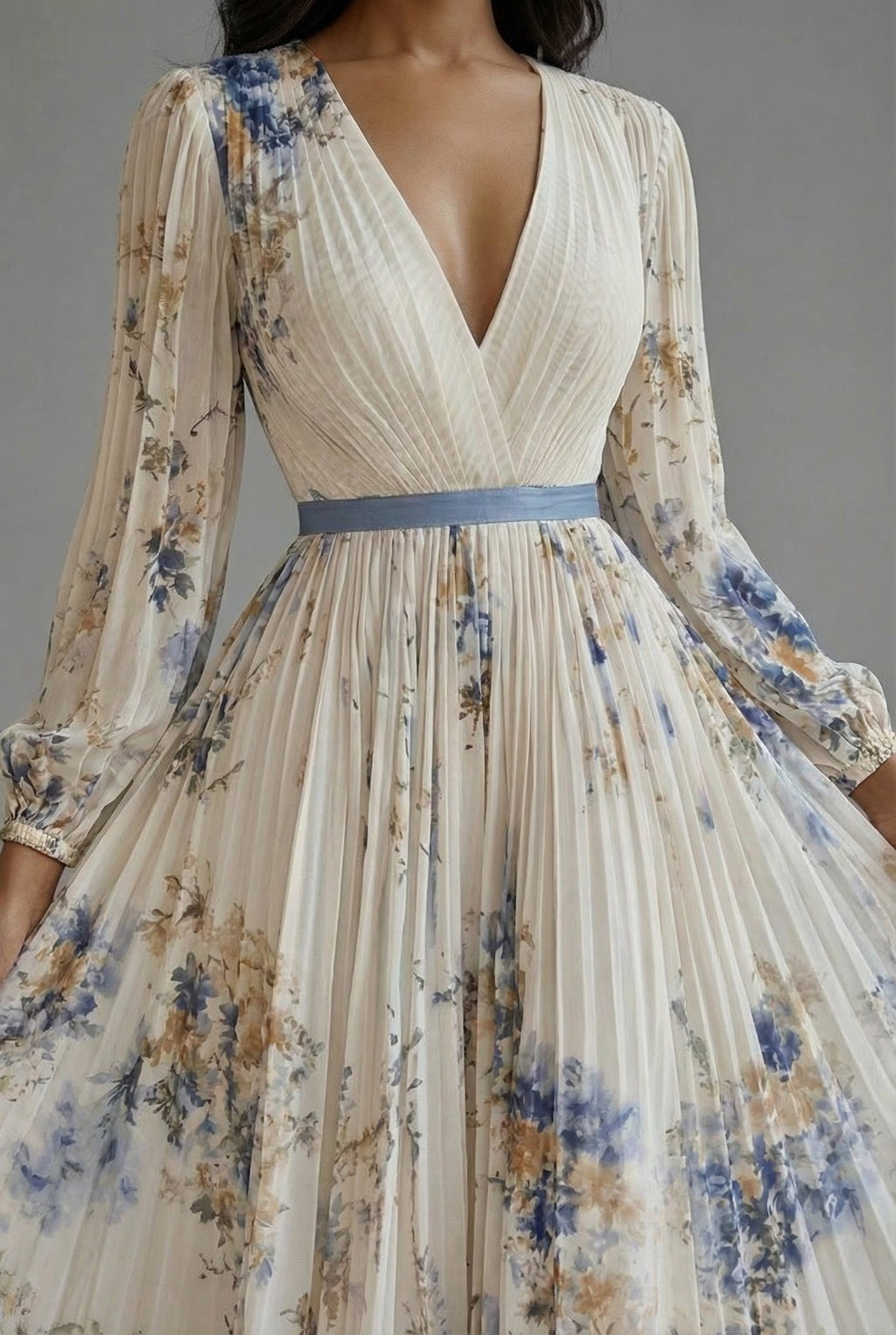 Zoe | Floral V-Neck Long Sleeve Maxi Dress | Elegant Flowing Silhouette
