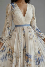 Zoe | Floral V-Neck Long Sleeve Maxi Dress | Elegant Flowing Silhouette