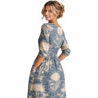 Mona | Floral Midi Dress | Elegant V-Neck Long Sleeve Silhouette