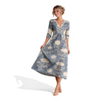Mona | Floral Midi Dress | Elegant V-Neck Long Sleeve Silhouette